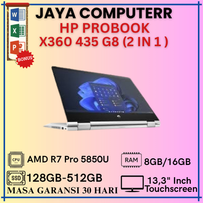 Laptop HP Probook X360 435 G8 TouchScreen AMD Ryzen 7 Pro 5850U RAM 8GB/16GB SSD 128GB/512GB Layar 1
