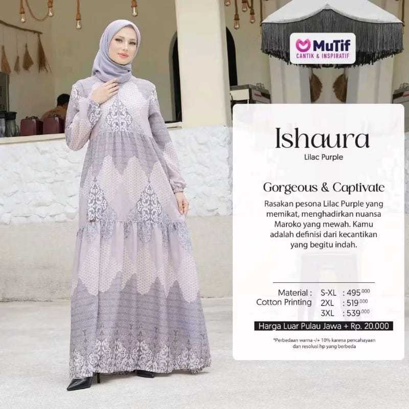 Mutif - Ishaura Lilac Purple  Baju Gamis Lebaran 2026 Model Terbaru Mewah Elegan