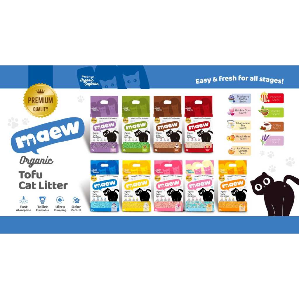 tofu soya cat litter maew . pasir gumpal tofu 7L maew wangi dan bebas debu