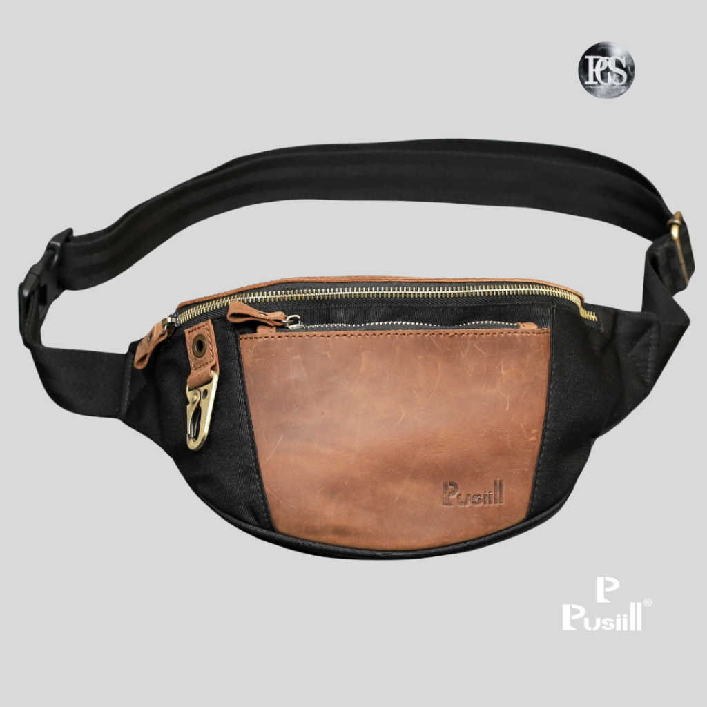 Waistbag Pusiill Kulit Sapi A03 / Waistbag kombinasi Kulit Sapi asli + cordura/Tas selempang Pria