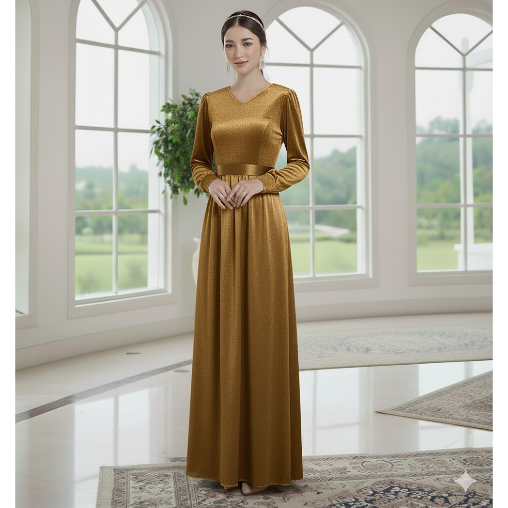 GAMIS MODERN/GAMIS BAHAN BELUDRU  KERAH KOMB SATIN