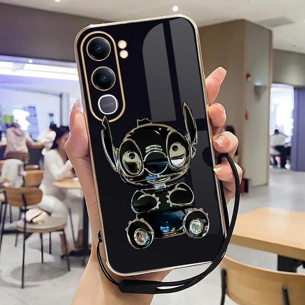 Case Vivo Y21d Y31 Silicon Dudukan Miror Cute Stich Plating