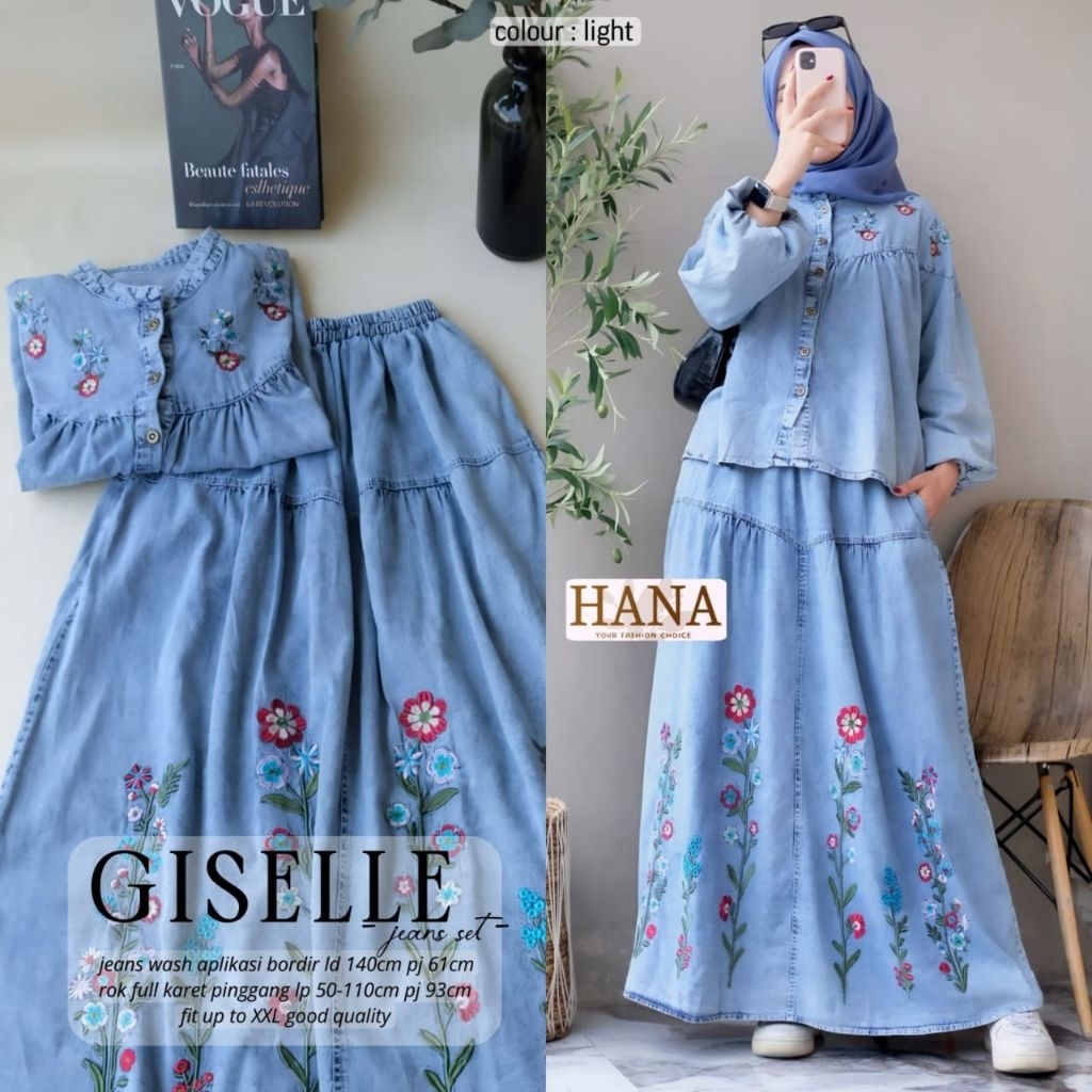 vella setelan rok jeans import by N&D kemeja blouse denim kemeja jeans mix renda setelan wanita keki