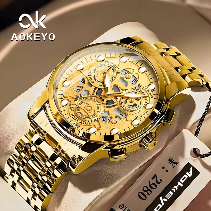 Aokeyo 4088 Jam Tangan Pria Anti Air Original Luxury Stainless Steel Quartz Free Box