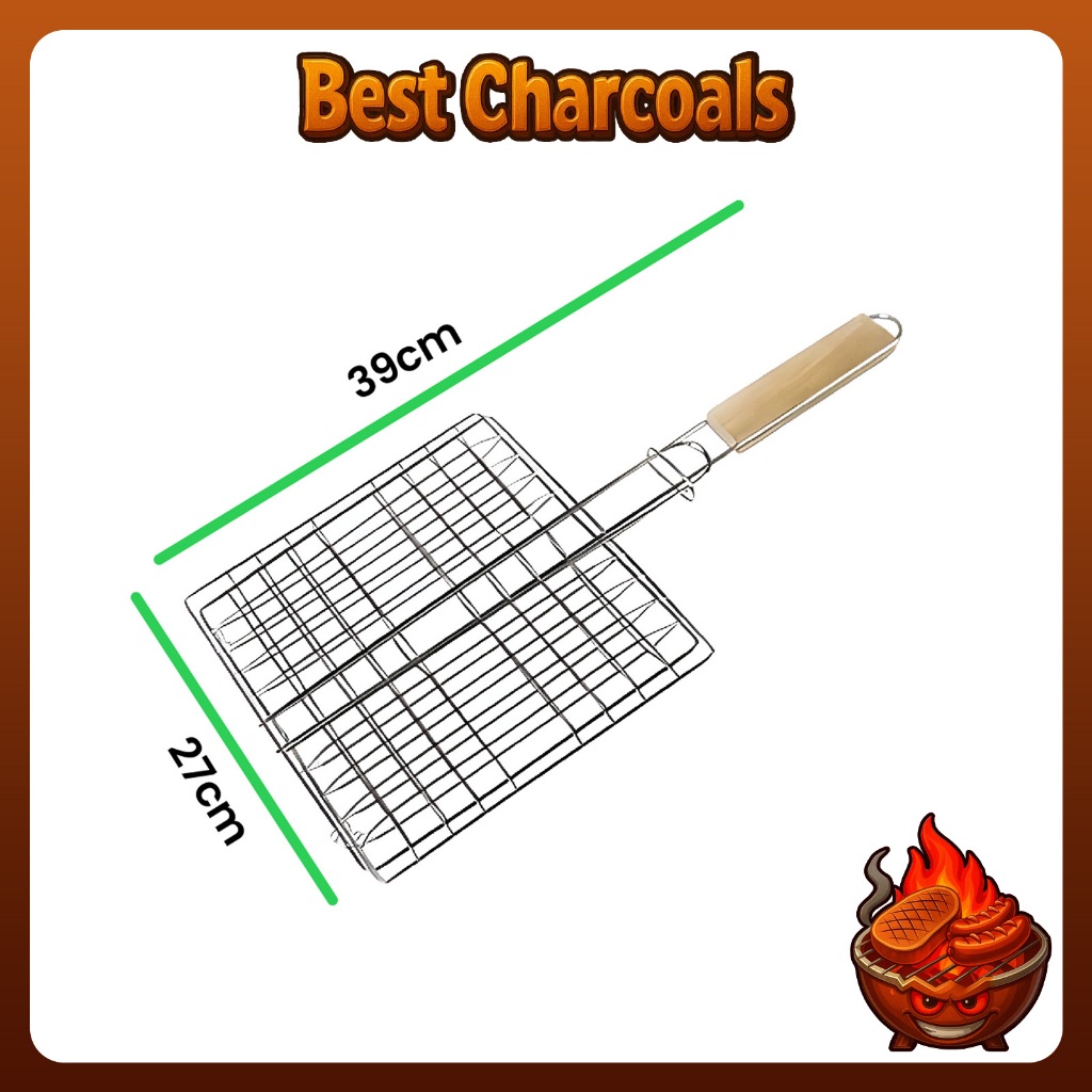 Alat Panggangan ikan Jepit Bakaran Ikan Ayam Gagang Kayu dan Besi x5