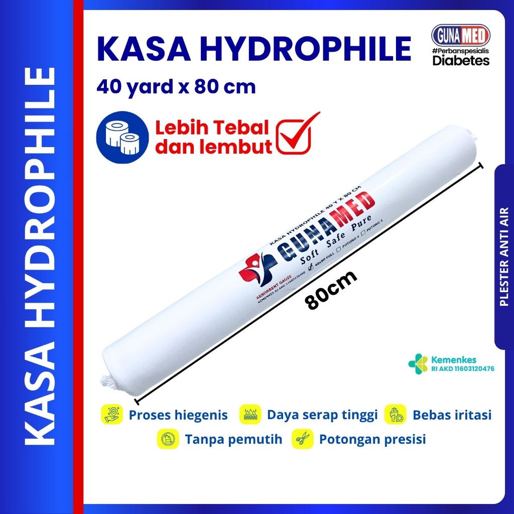 GUNAMED/ Kasa Panjang/Kasa Hydrofil 40y x 80cm UTUH/Perban / KASA GULUNG / HARGA TERBAIK