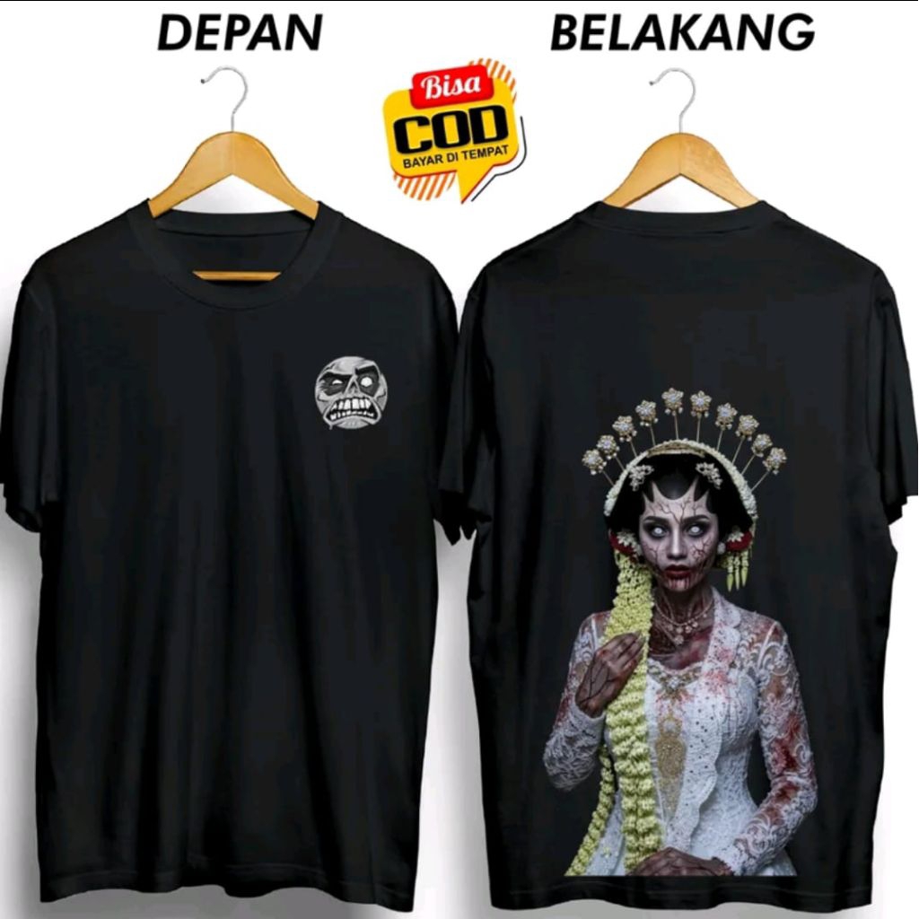 Kaos Hantu Pengantin Pakai Kebaya Putih Distro Unisex Bahan Katun