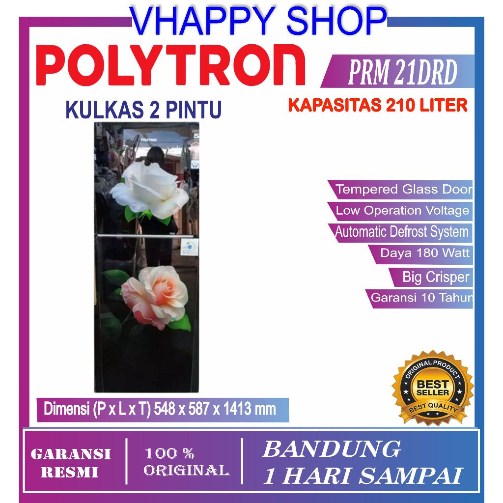 Kulkas Polytron 2 pintu PRM 21 DRD - Kapasitas 210 Liter Garansi Resmi