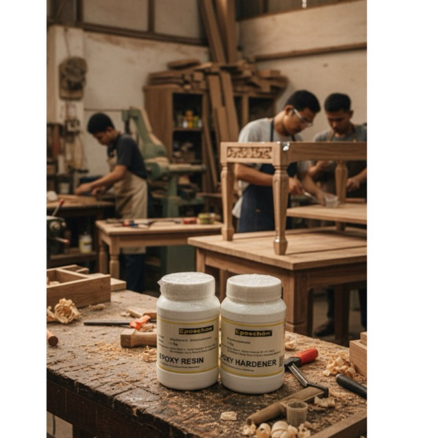 Epoxy Resin Set 2KG (1A + 1B) Eposchon | Pelapis Meja Kayu, Cor Resin Kerajinan, Perekat Kuat