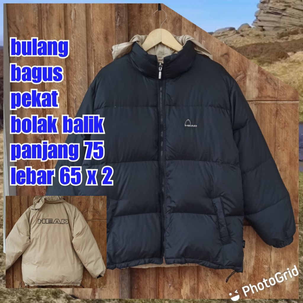 jaket gunung outdoor puffer gelembung tebal winter salju bulang bulu angsa reversible bolak-balik he