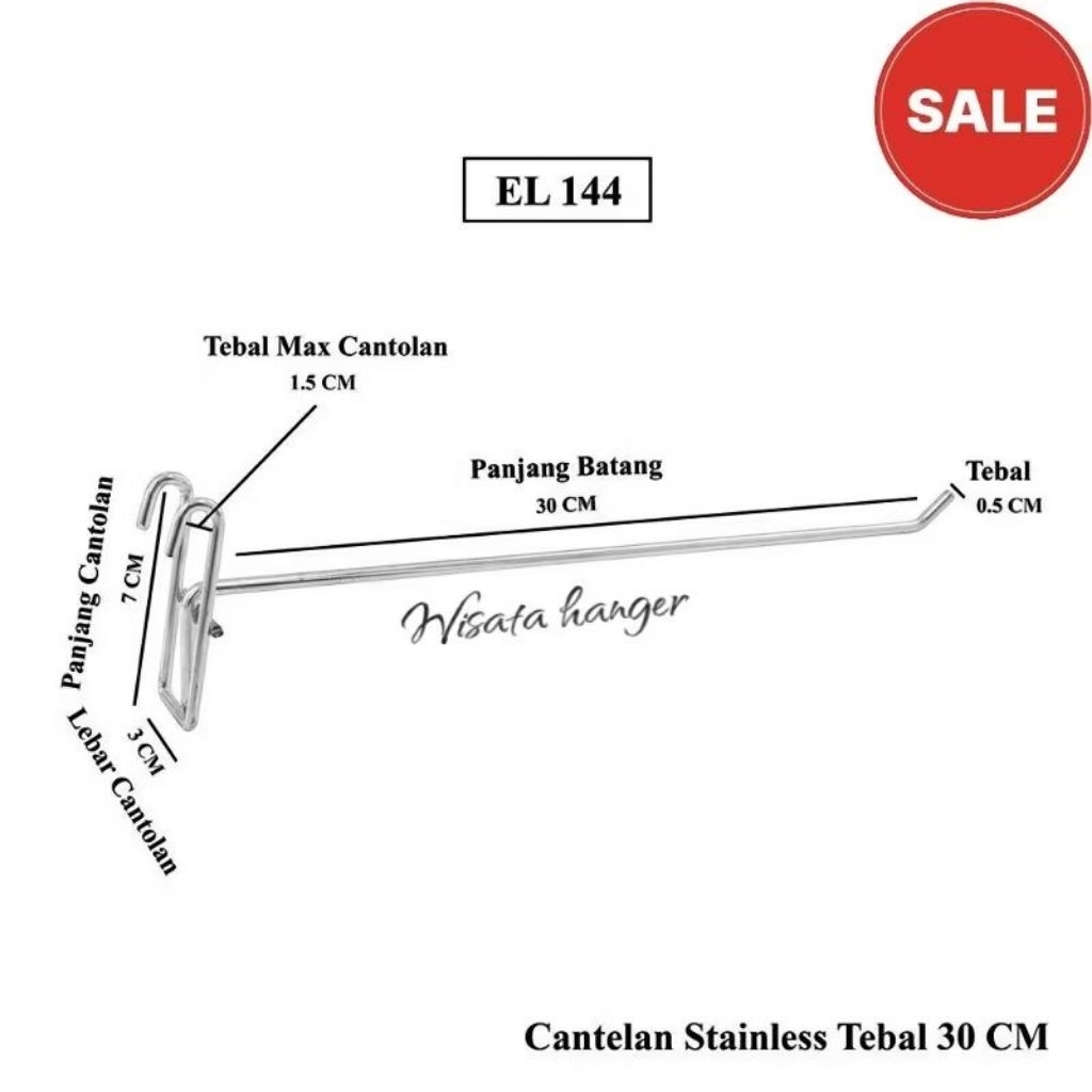 Hook ram besi krom Gantungan aksesoris ukuran 30cm