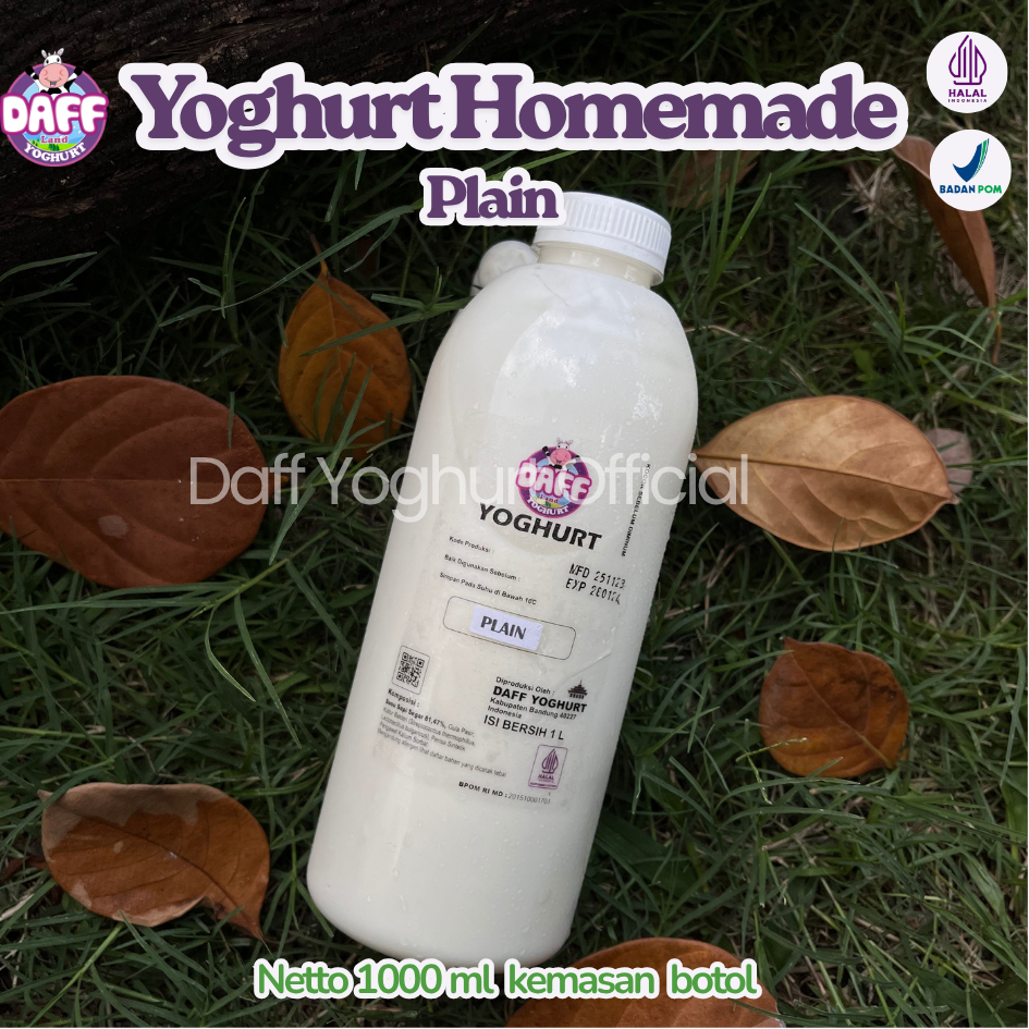 YOGHURT PLAIN HALAL 1 LITER BOTOL | HOMEMADE BY DAFF YOGHURT | YOGURT KENTAL