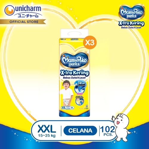 MamyPoko Pants X-tra Kering - XXL 34 - Popok Celana - 3 Packs