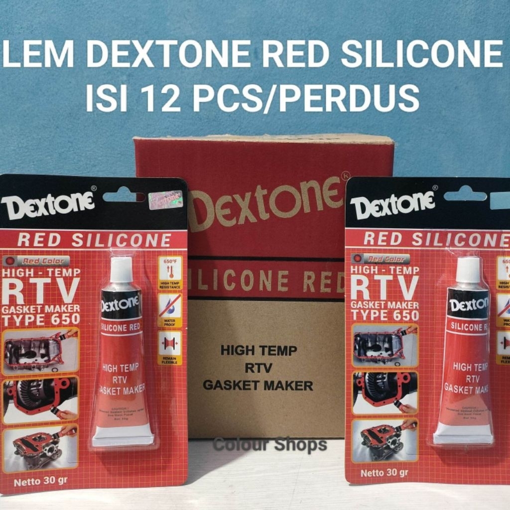 Dextone lem silicone red 30 gr,lem gasket merah dextone RTV silicone red 30 gr (HARGA 1DOS ISI 12)