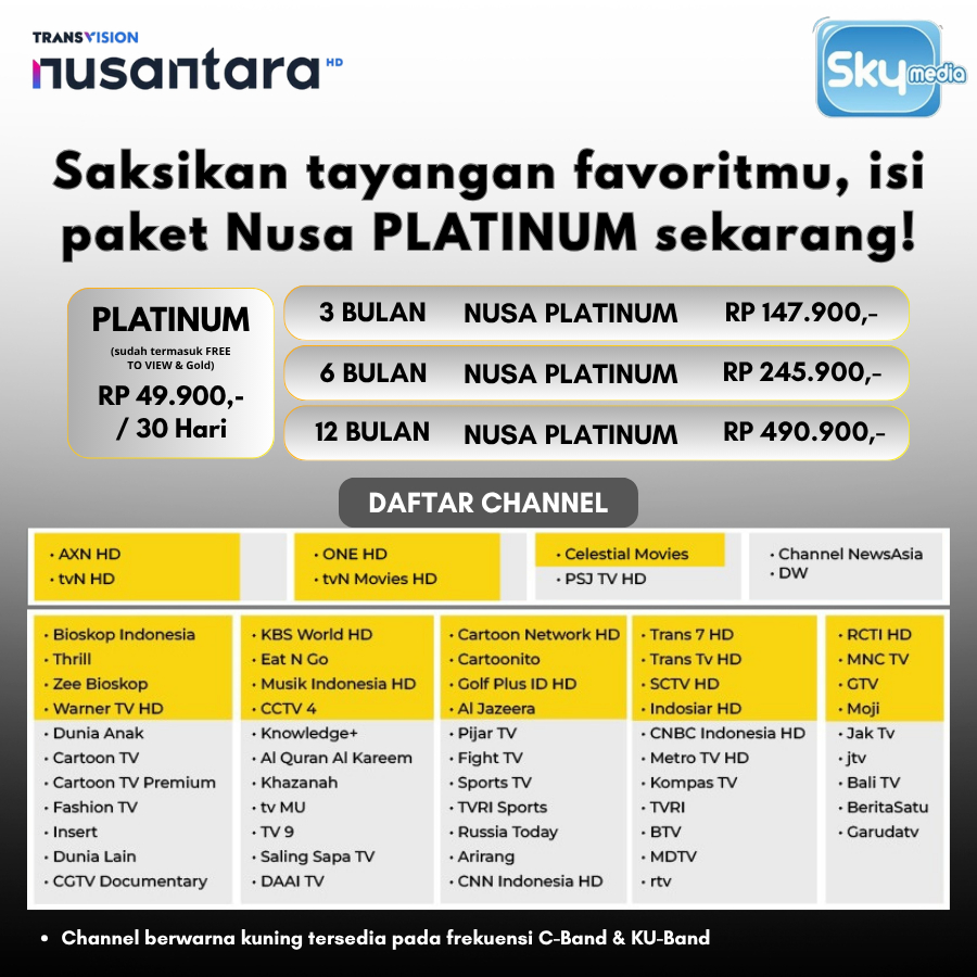 TransVision Nusantara HD Paket Platinum 1 Bulan