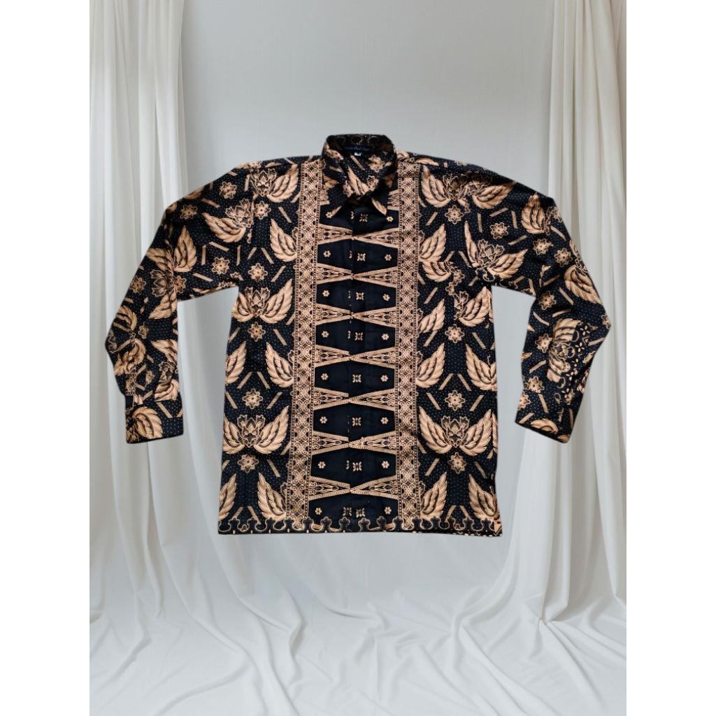 Kemeja/Baju Batik Baduy Banten Pria Lengan Panjang Motif Tapak kebo Gold/Kuning hitam