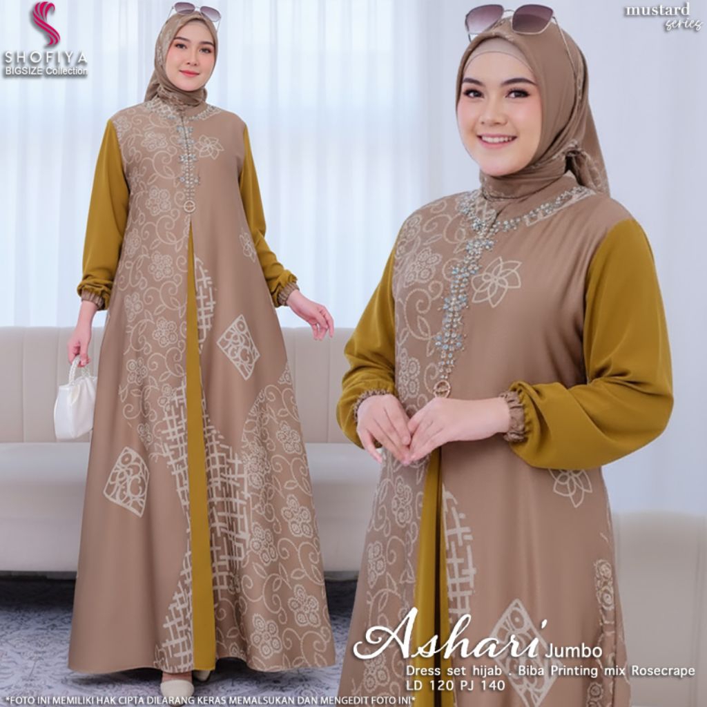 ( NEW ) GAMIS DRESS SET HIJAB ASHARI BY SHOFIYA // WANITA FASHION MUSLIM //AZIZAH DRESS BY SHOFIYA