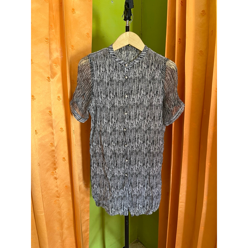 kemeja hem long motif salur akar swarovski korean style baju atasan top wanita murah cantik