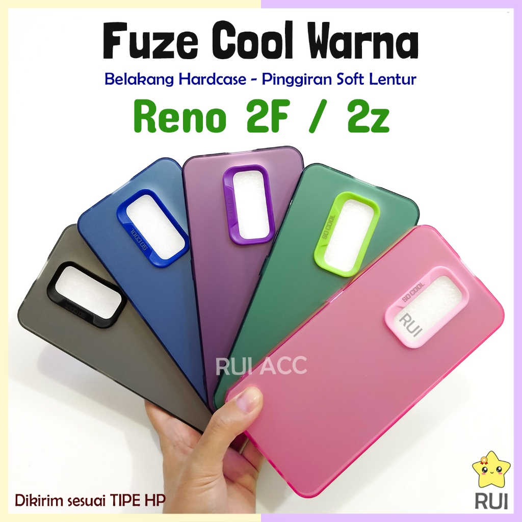 Case Fuze Cool WARNA Oppo Reno 2F 2Z Hybrid Plate Hardcase TPU IMD Plong Hijau Biru Ungu Pink Hitam