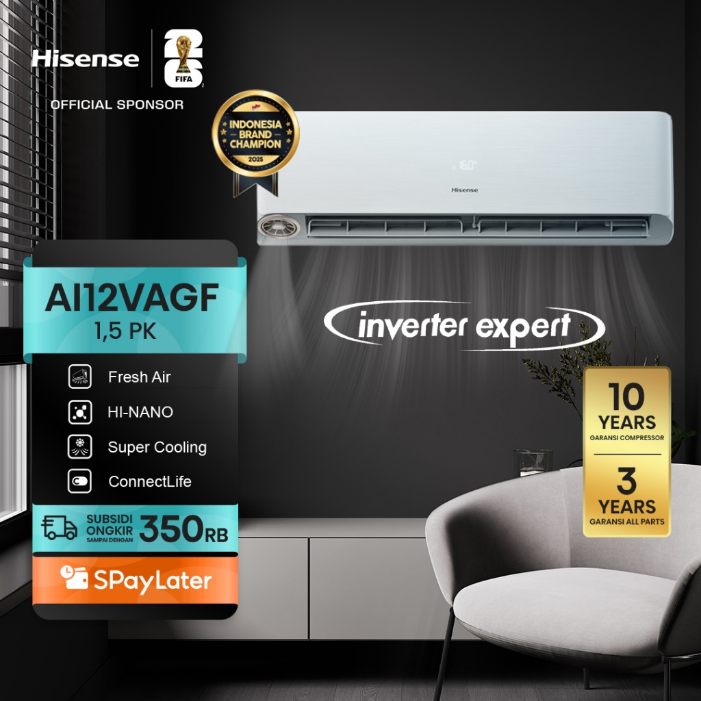 (BELI AC GRATIS AC) Hisense AC AI12VAGF Inverter 1.5 PK Fresh Air Hi Nano Connect Life Self Cleaning