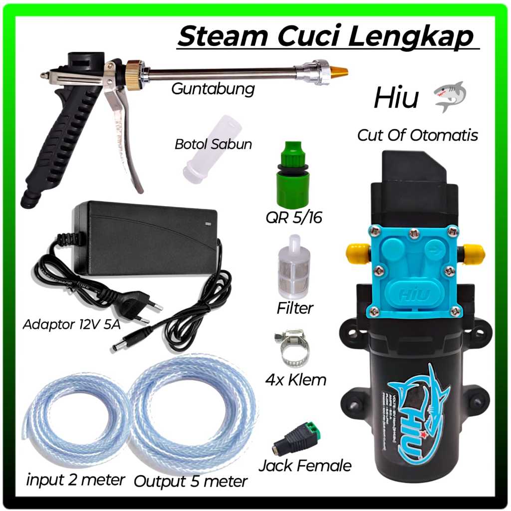 Lengkap Paket Stim Cuci Hiu 100Psi / Stim Cuci Motor Mobil Dan AC
