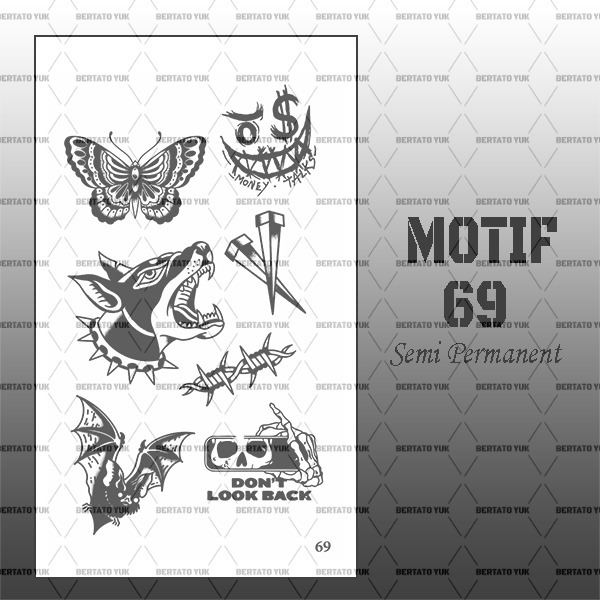 BERTATO-Stiker tato temporer semi permanen Seri NEW 69 / Tato temporer anti air semi permanen / Bert