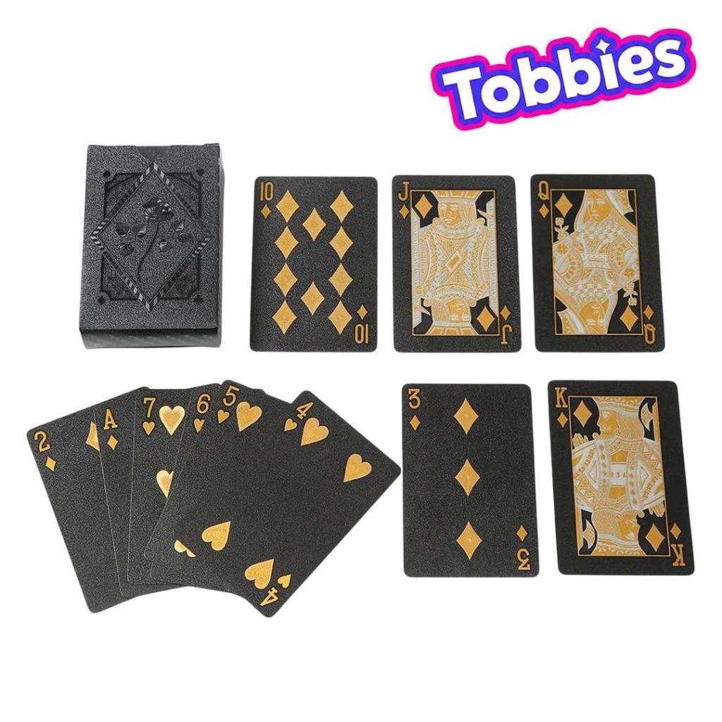 TOBBIES FUN SHOP Kartu Remi Black Rose Poker Playing Cards Plastik Anti Air Waterproof dengan Gold F