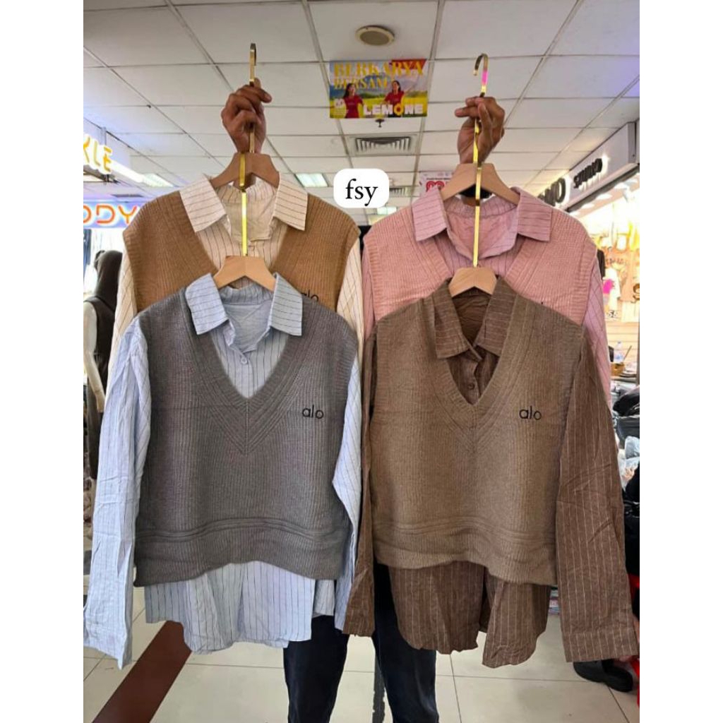NewArrival#A03.231K-2 ( alo ) Kemeja Wanita Import Premium Terbaru Kekinian Plus+ Vest-Rompi Rajut /