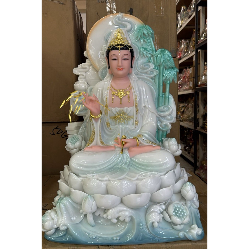patung Dewi kwan im - guan yin bambu - Kuan im 26in marmer Qing