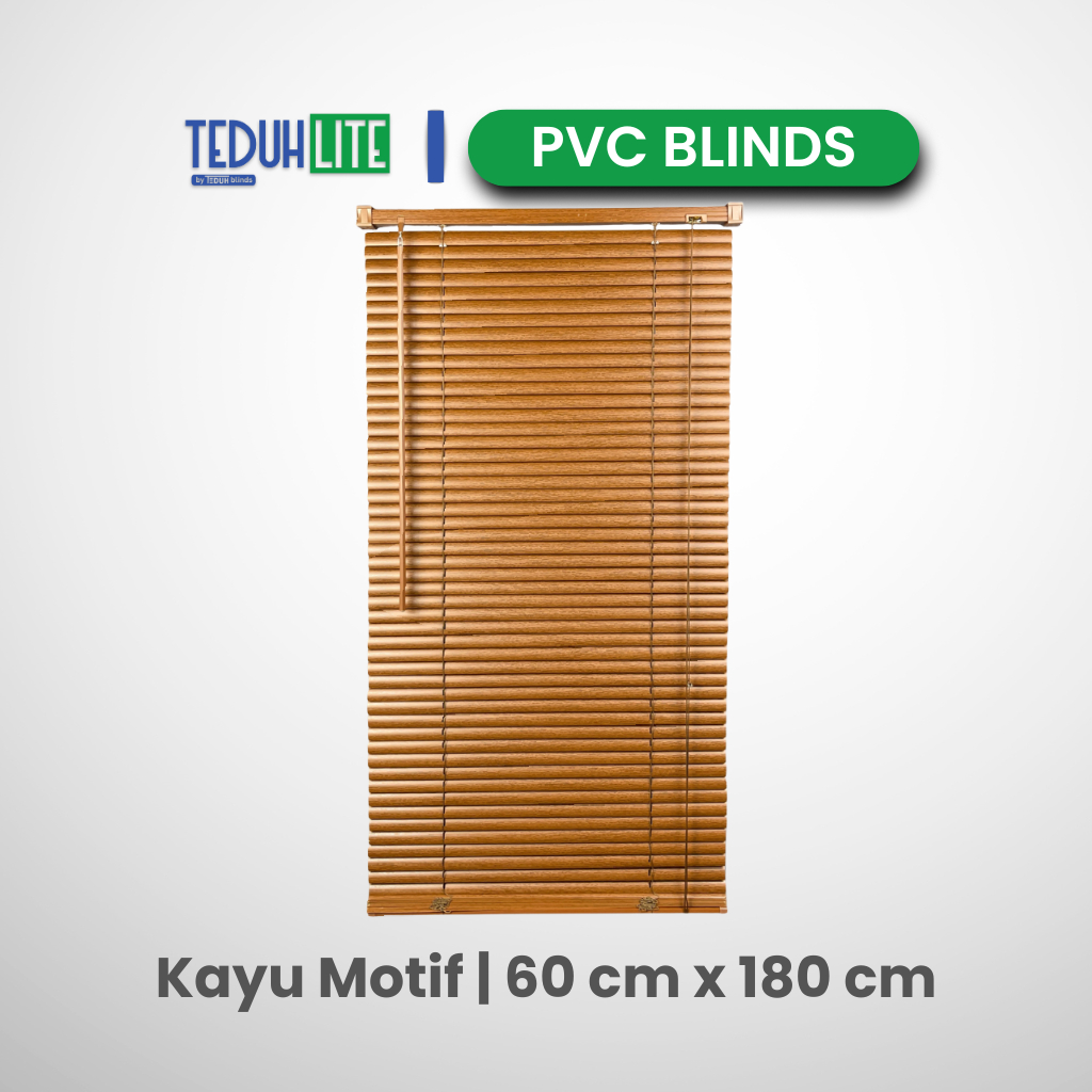 TEDUH LITE Tirai Horizontal PVC – Venetian Blind Ready Stock – Kayu Motif L 60 T 180
