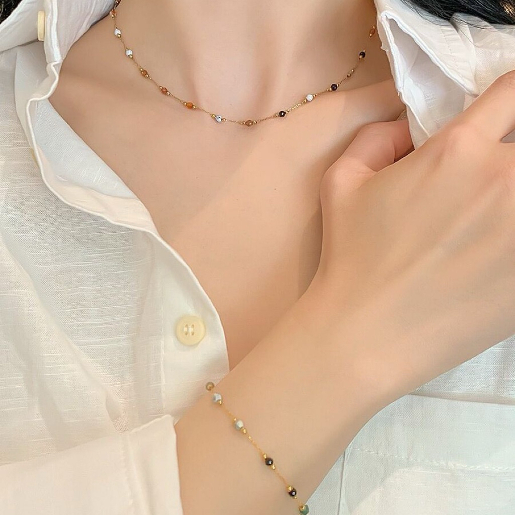 Kalung Gelang Set Manik/Kalung Batu Kecil/Gelang Kaki Manik/Gelang Kalung Aesthetic