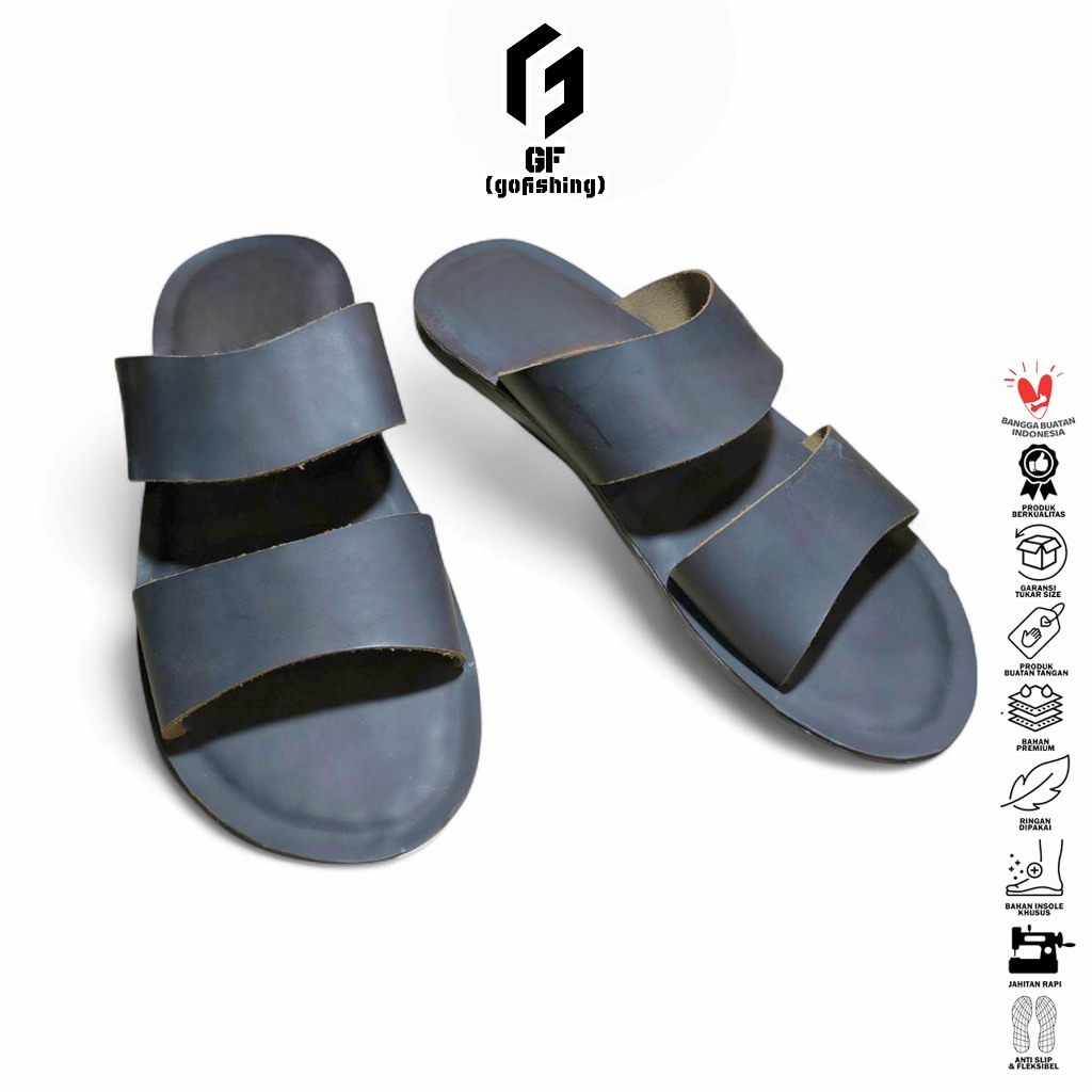 GF Sandal Pria Sandal Cowok (Sandal Kulit Sapi) Sandal Slide SD-23 Kulit Sapi Asli