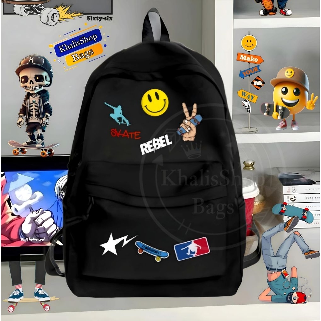 KhalisShop- Tas Ransel Distro Pria/Wanita dengan Desain Gambar yang Menarik 3 Varian Warna Backpack 