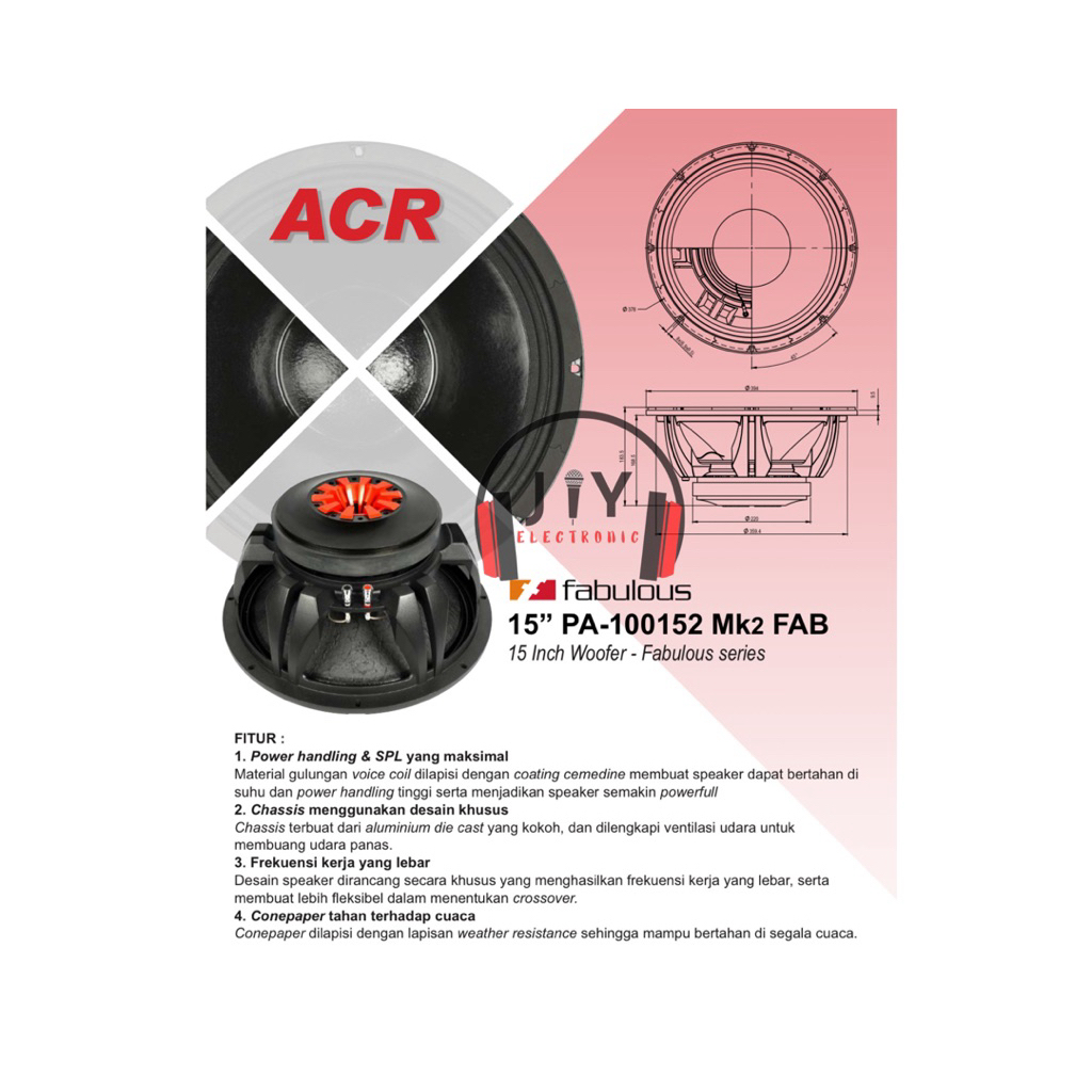 Speaker Fabulous Series by ACR 15 inch 15” Fabulous PA-100152 MK2 PA 100152 MK2 PA100152 MK2