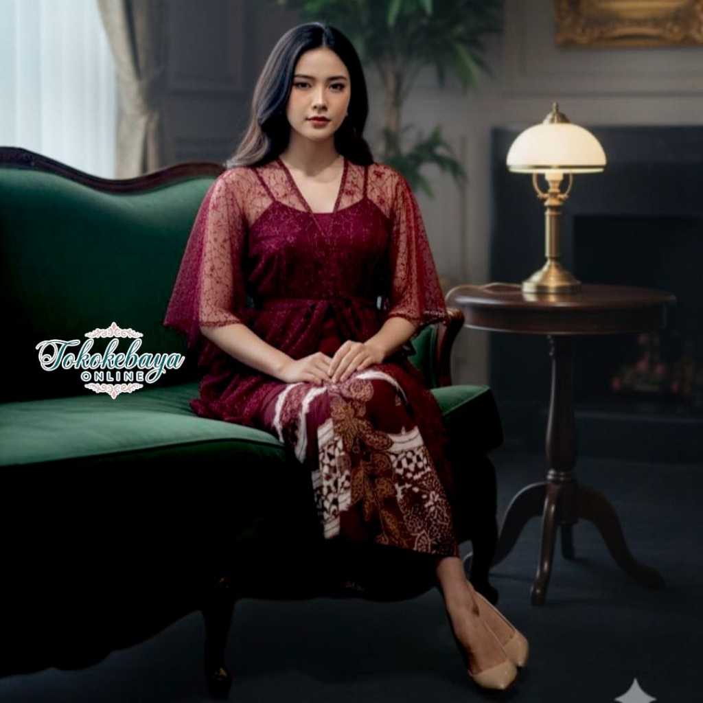 Set Outer Tile Brokat & Rok Lilit Batik | Setelan Kondangan Elegan Wanita