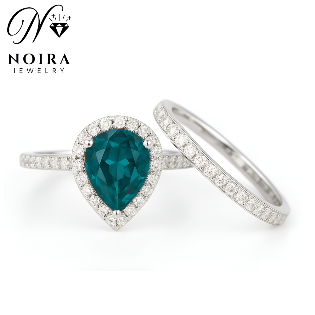 NOIRA - CN23 Cincin Perak Wanita Batu Permata Biru | Cincin Wedding & Engagement Ring Elegan Noira J
