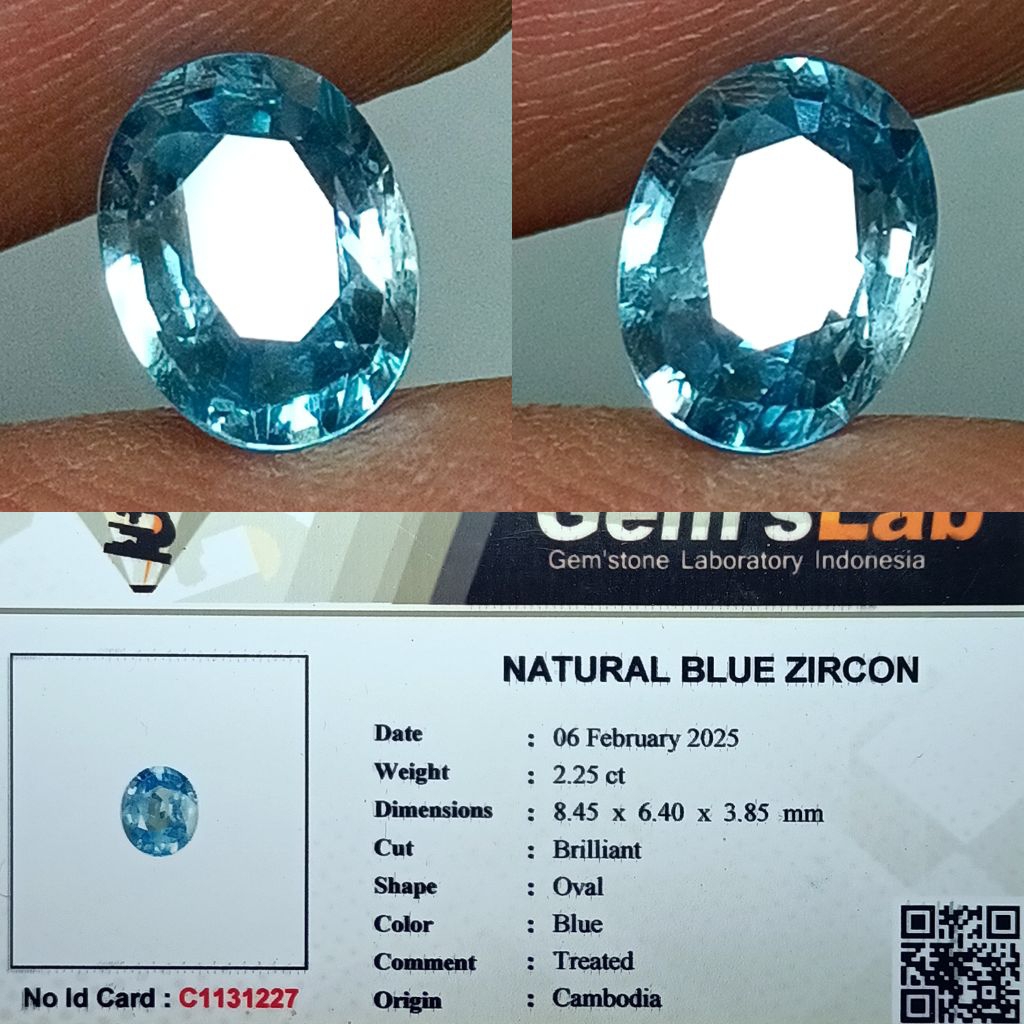 NATURAL BLUE ZIRCON CAMBODIA MEMO GLI LAB