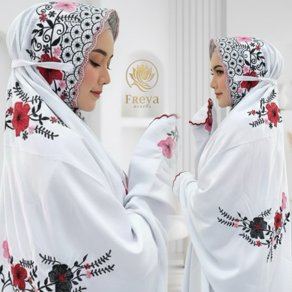 MUKENA TERUSAN/LAJURAN POLINO REMAJA BORDIR BUNGA | RUKUH LANGSUNGAN SANTRI MUKENA DEWASA PUTIH TERU