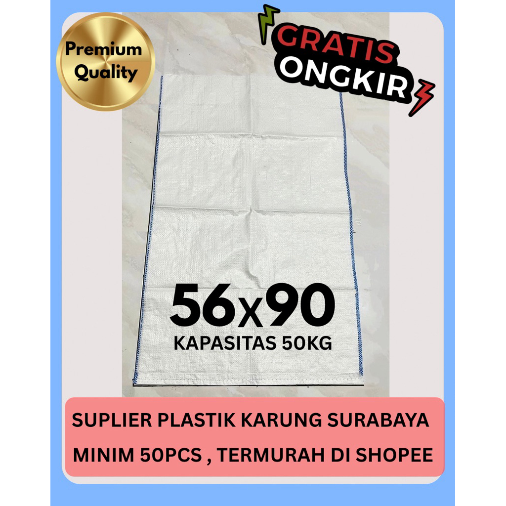 Karung Plastik 50kg Ukuran 56x90 cm Setara Karung 50kg Putih Tebal Baru Grosir