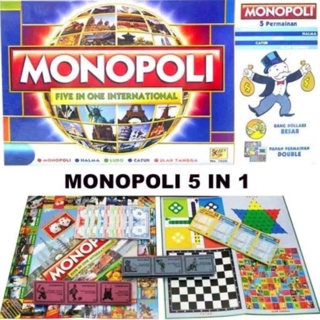 Mainan monopoli 5 in 1 besar lengkap ular tangga / mainan anak monopoli / nostalgia