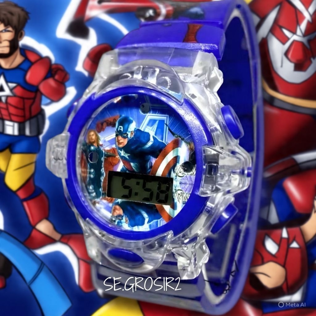 Jam Tangan Digital,Jam Tangan Anak Lampu Musik Karakter Avenges
