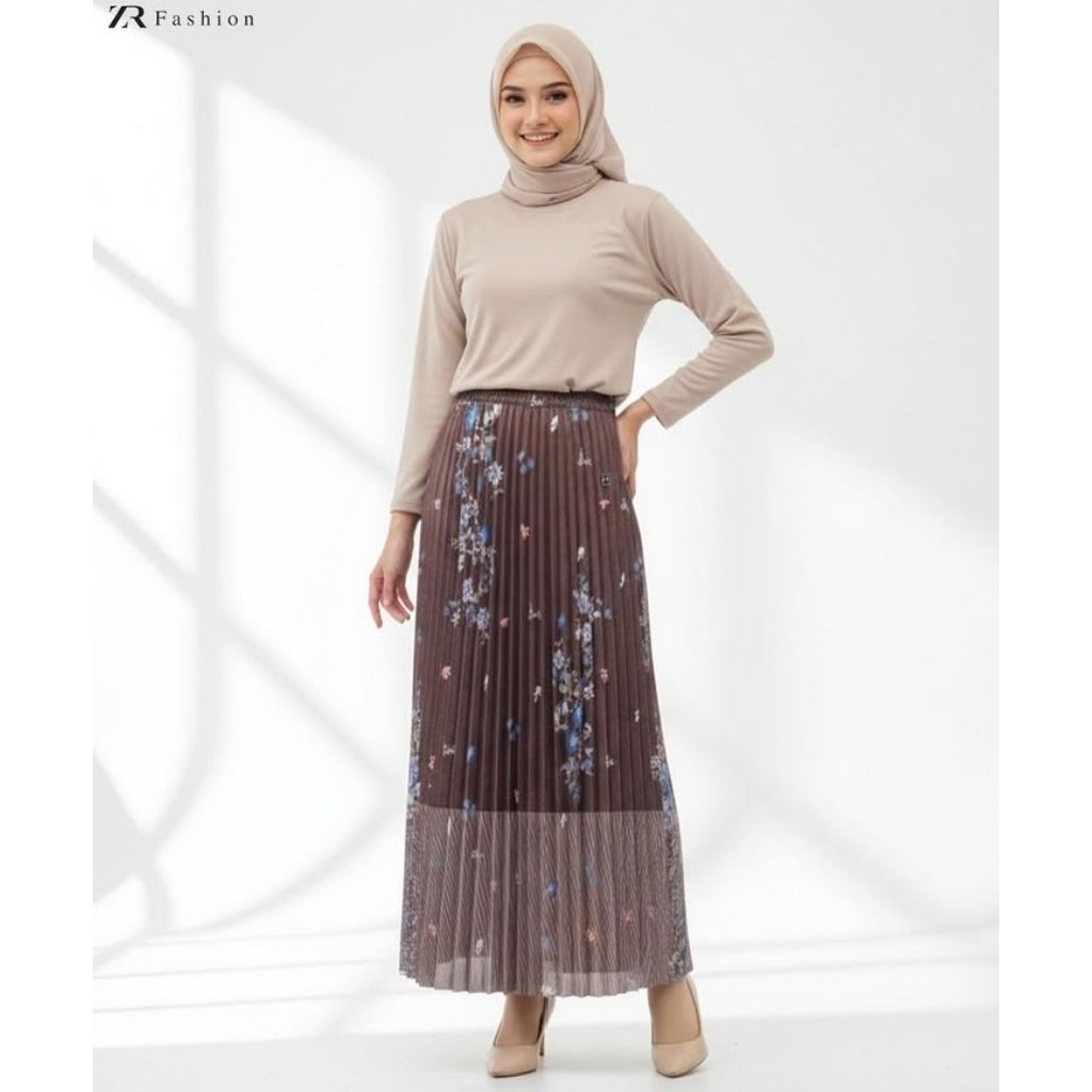 Bawahan Rok Panjang Plisket Premium Tebal Wanita Motif Peony