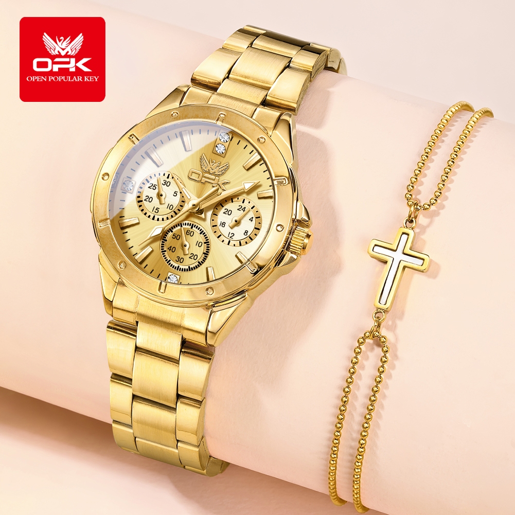 OPK Jam Tangan Wanita Anti Air Original Kecil Emas Korea Fashion Gelang Pemberian Hadiah Watch Set