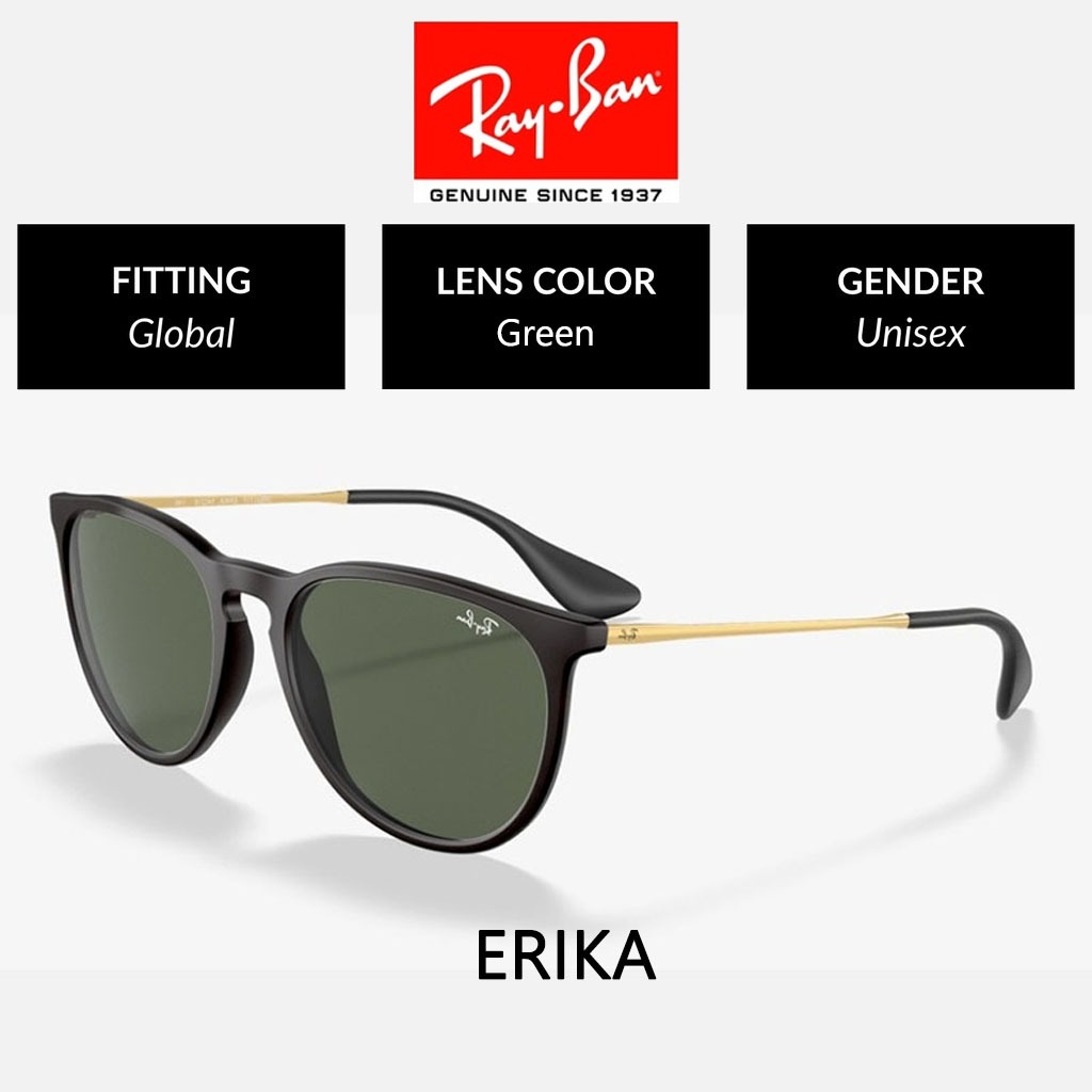 100% Original kacamata Ray-Ban Erika RB4171 Sunglasses Black Green Global Fitting men/women/ori