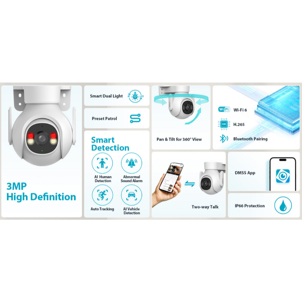 Dahua DHP3BPV 3MP Picoo Series Outdoor CCTV IP Camera WiFi Pan & Tilt Network IPCam