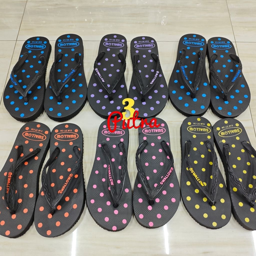 Sandal jepit swallow black polkadot  size 9.5-10
