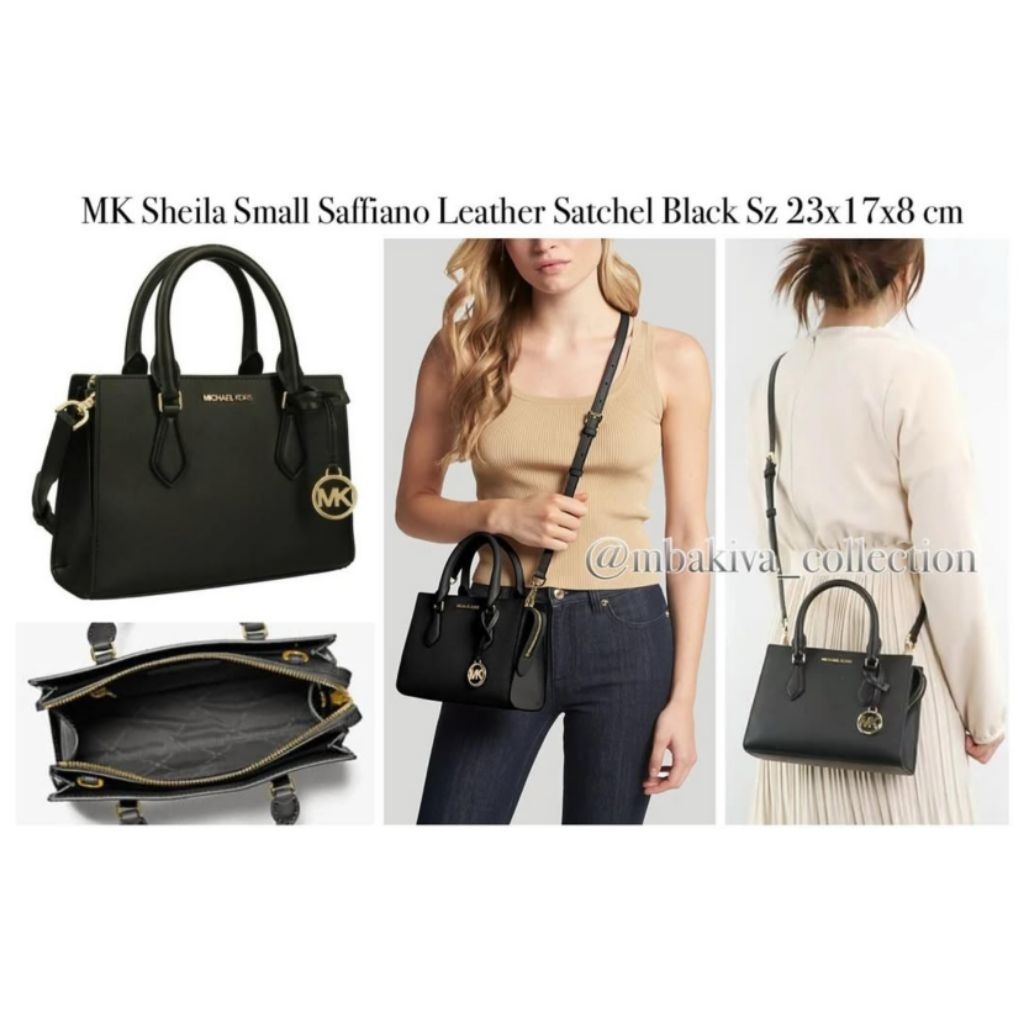 MK Sheila Small Saffiano Leather Satchel Black