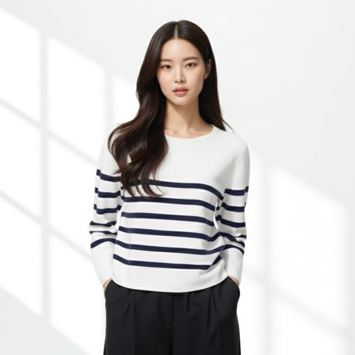 Sweater Rajut Garis Premium Putih Wanita Korea