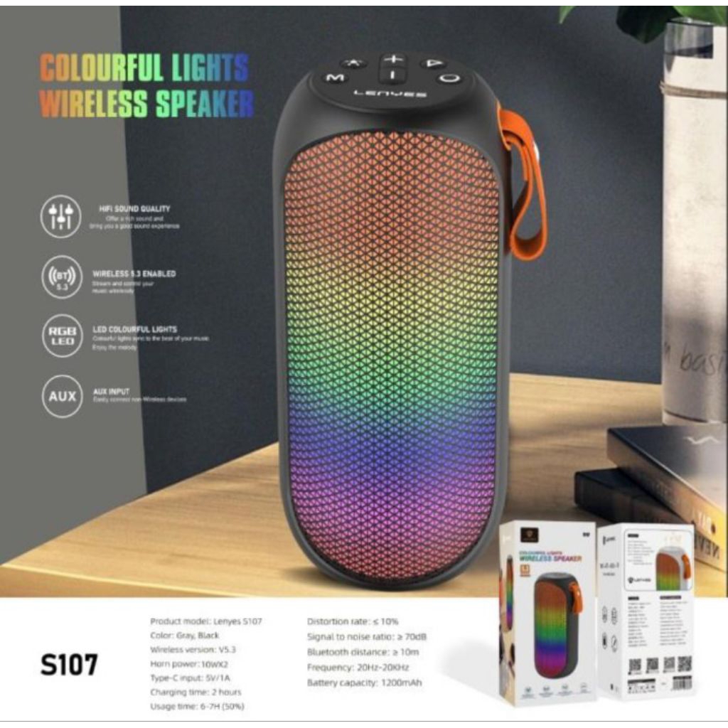 Lenyes S107 Original Speaker Bluetooth Portable Wireless Premium TWS RGB Led