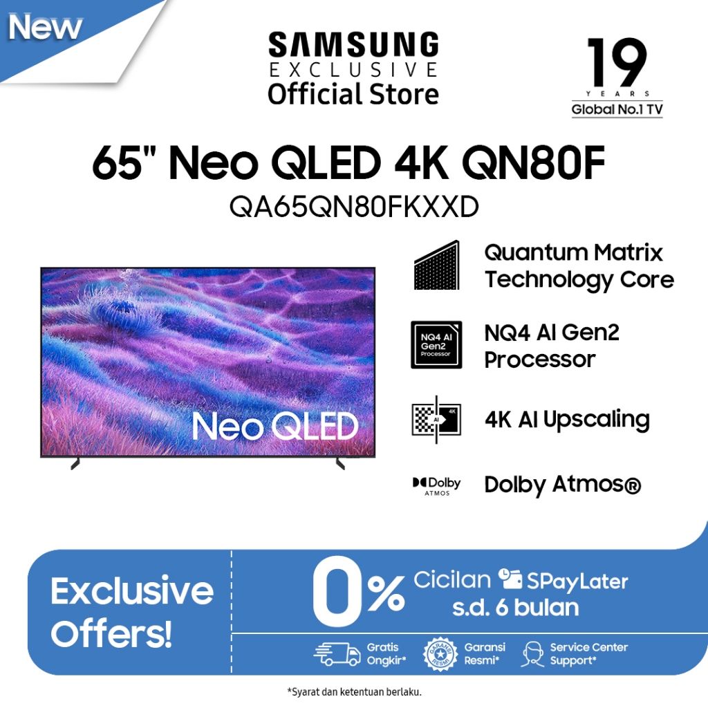 Samsung Smart TV 65" Neo QLED 4K QN80F | 4K AI Upscaling | Dolby Atmos® | QA65QN80FAKXXD